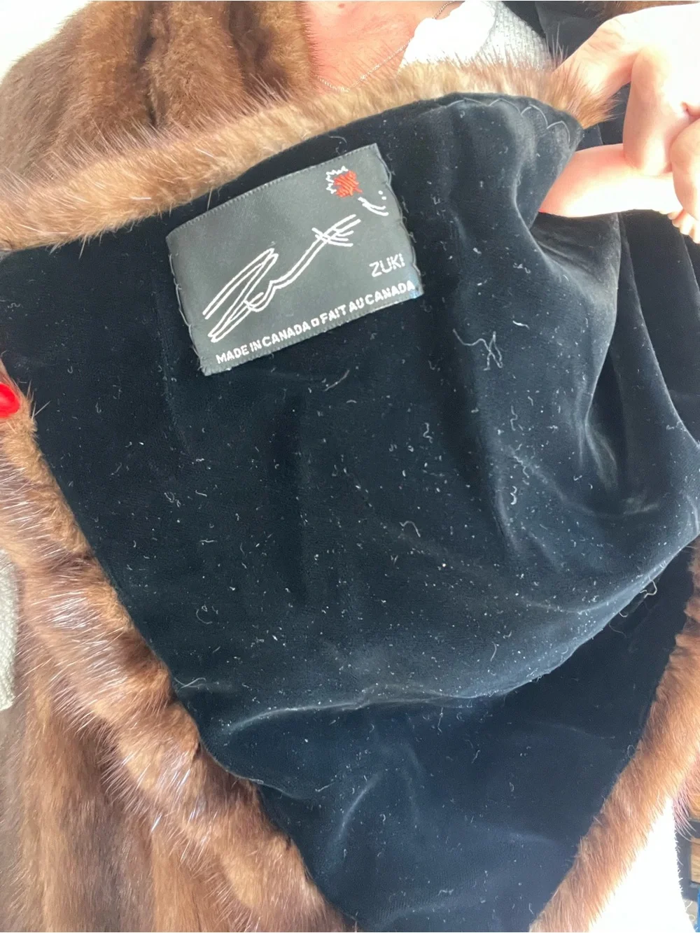 Luxurious Brown real Fur shawl scarf - velvet lining luxury